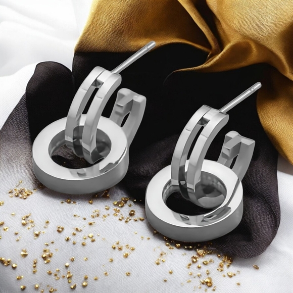 🆕Double Loop 18K Gold Plated 316L Stainless Steel Dainty Earrings✨2-Way Wear - Picture 1 of 14